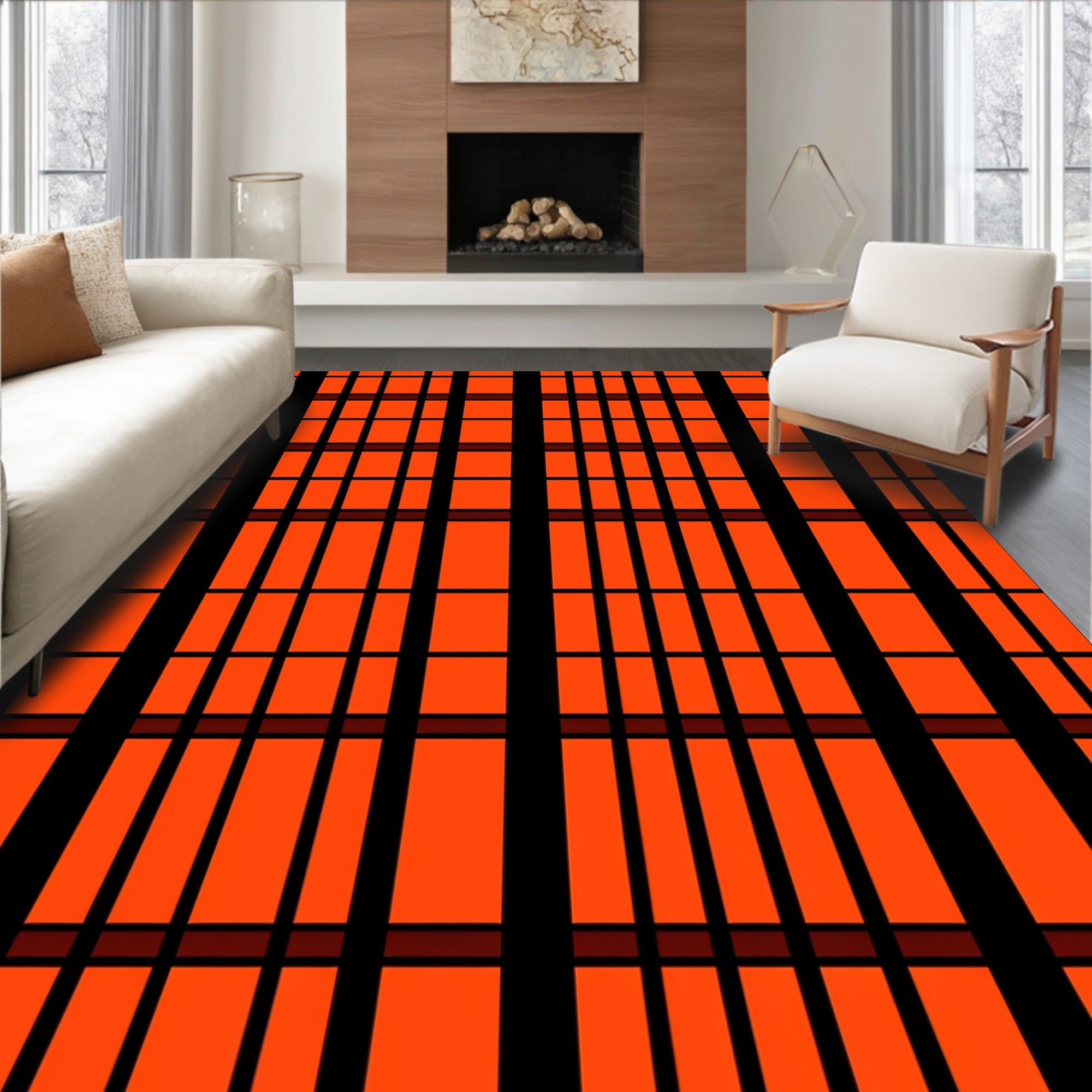 Bold Orange Intersecting Lines Design Rug