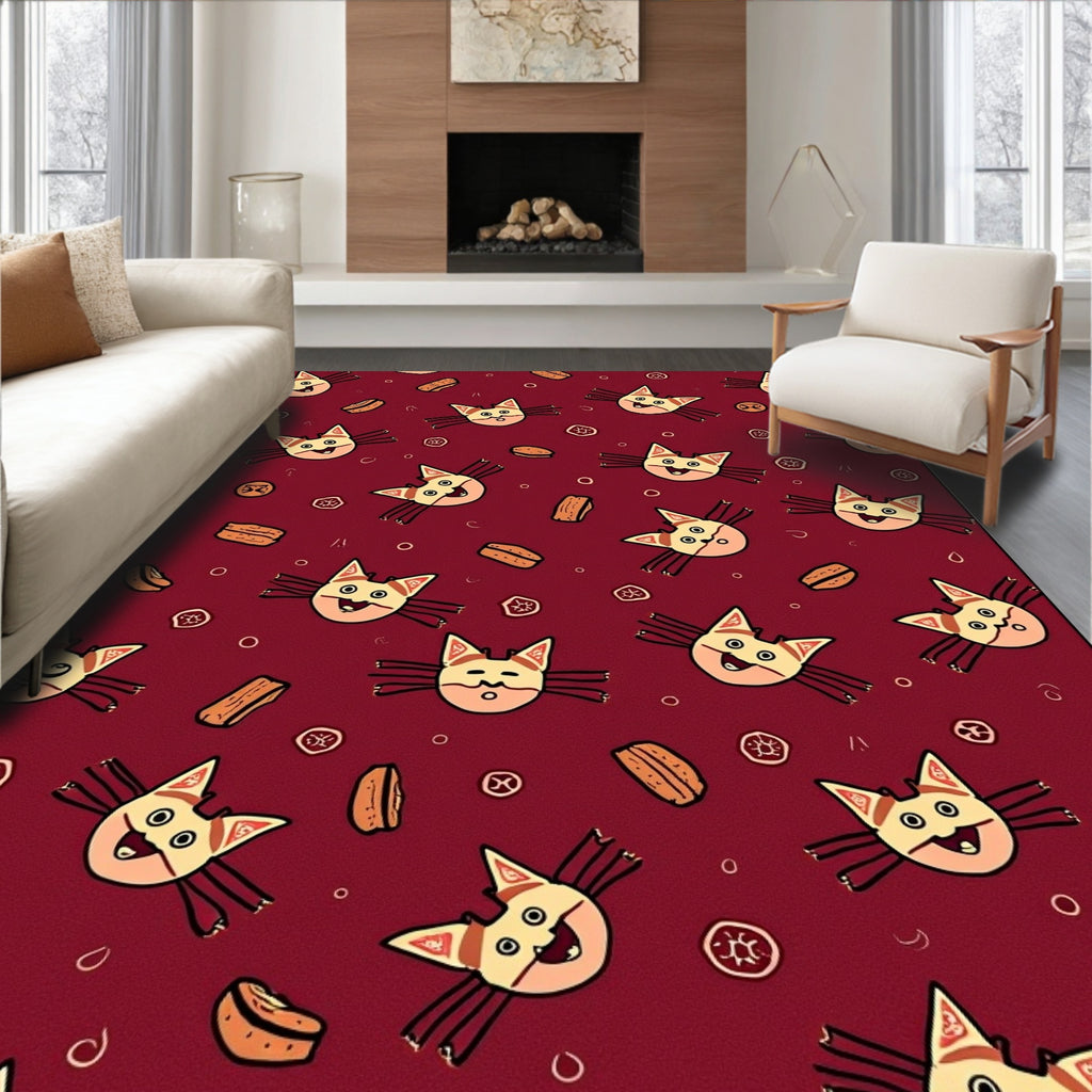 Playful Cat Faces Pattern Design Rug