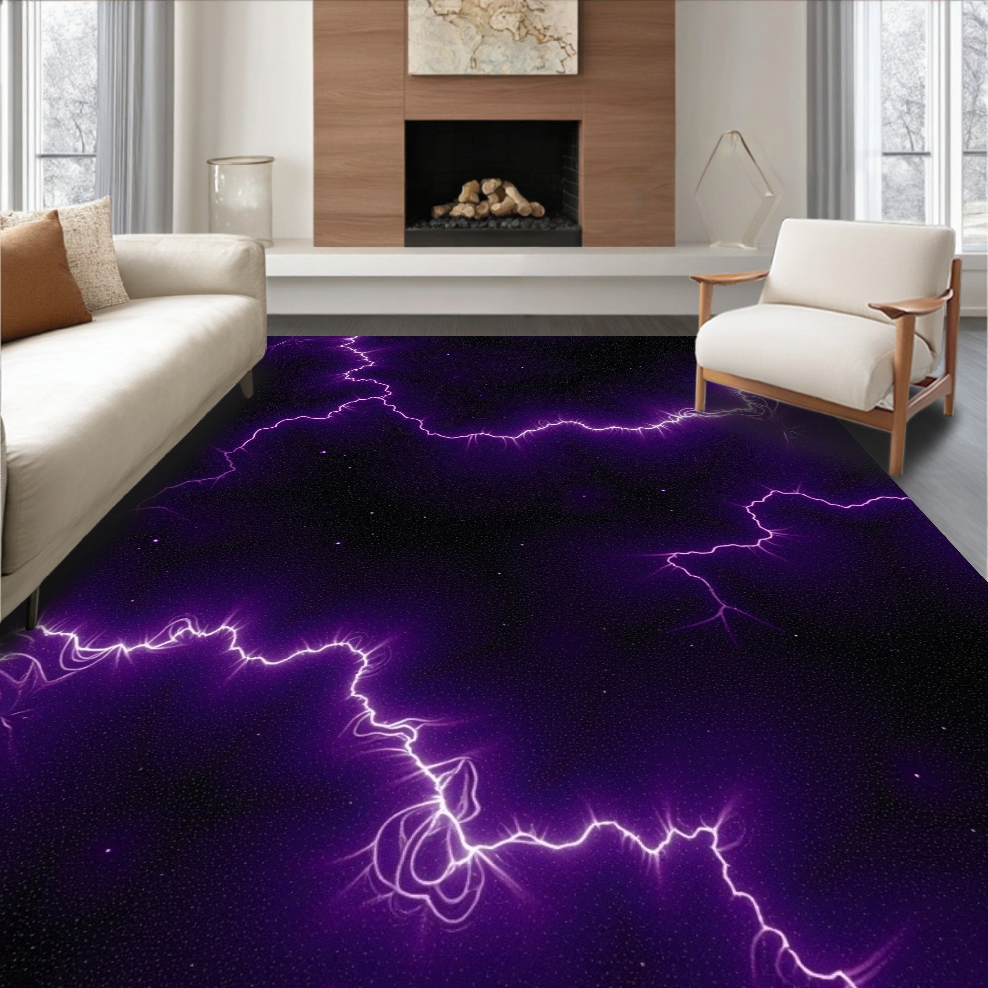 Electric Purple Lightning Pattern Rug