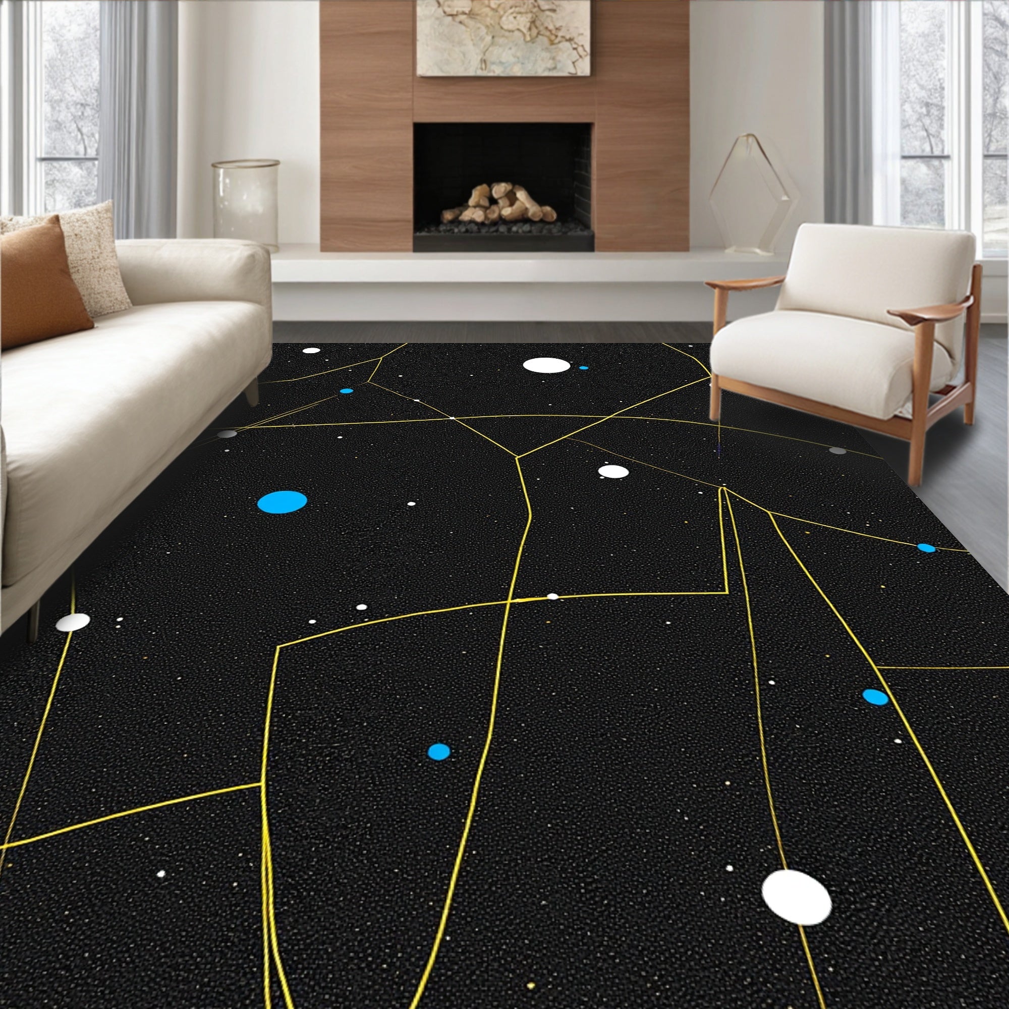 Cosmic Yellow Constellation Pattern Rug