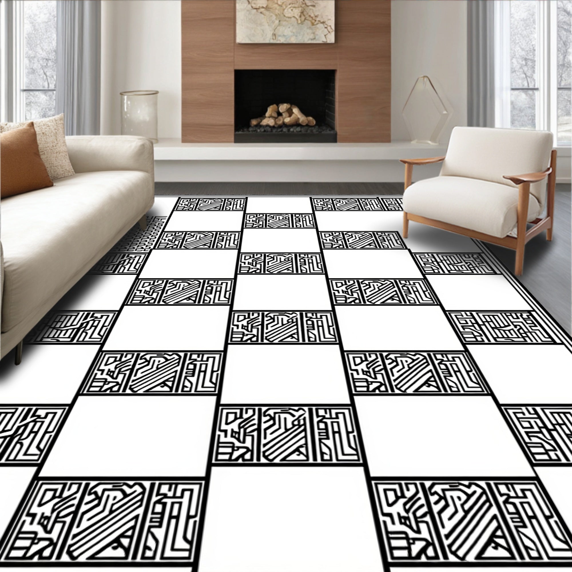 Bold Abstract Maze Pattern Rug