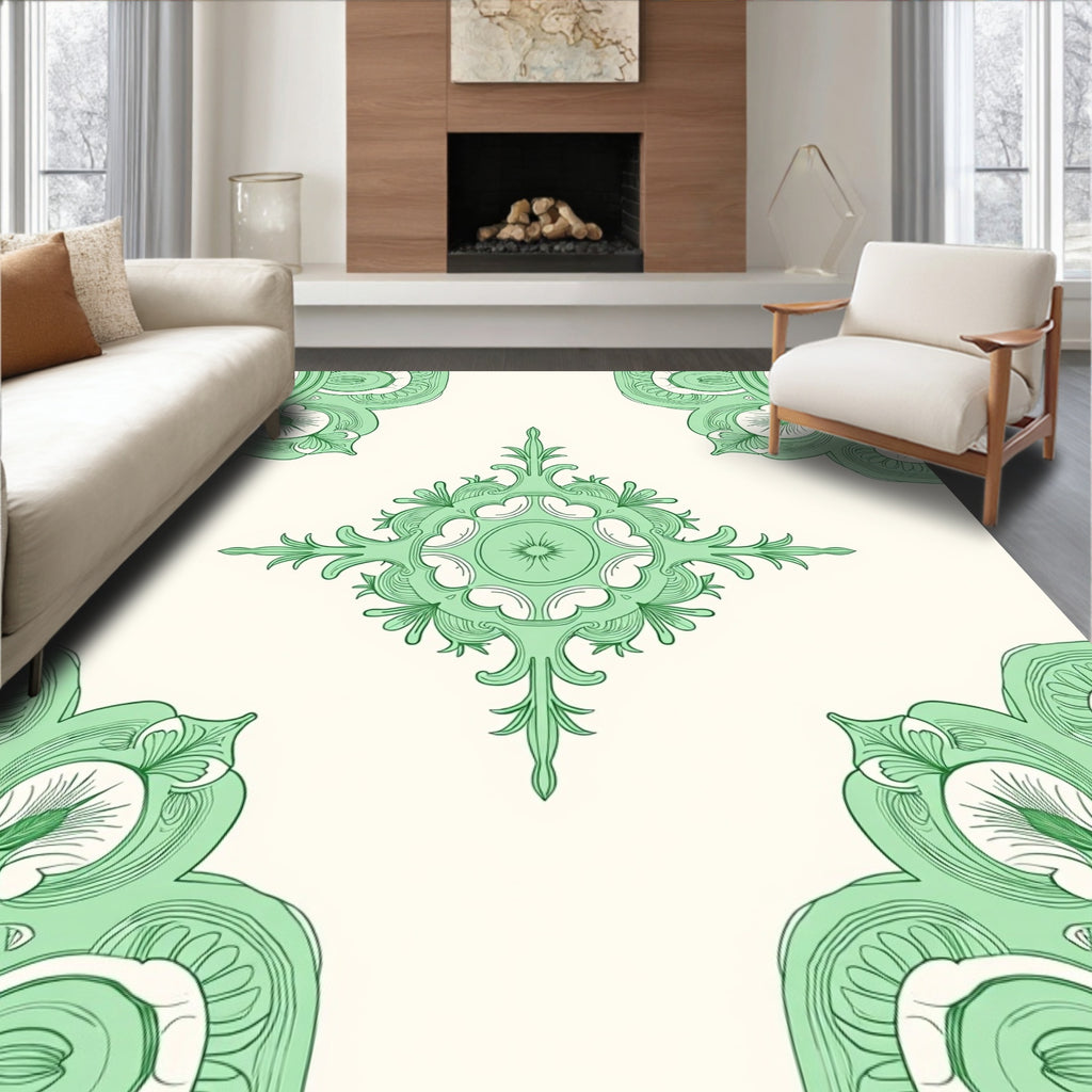 Vintage Green Abstract Tile Rug