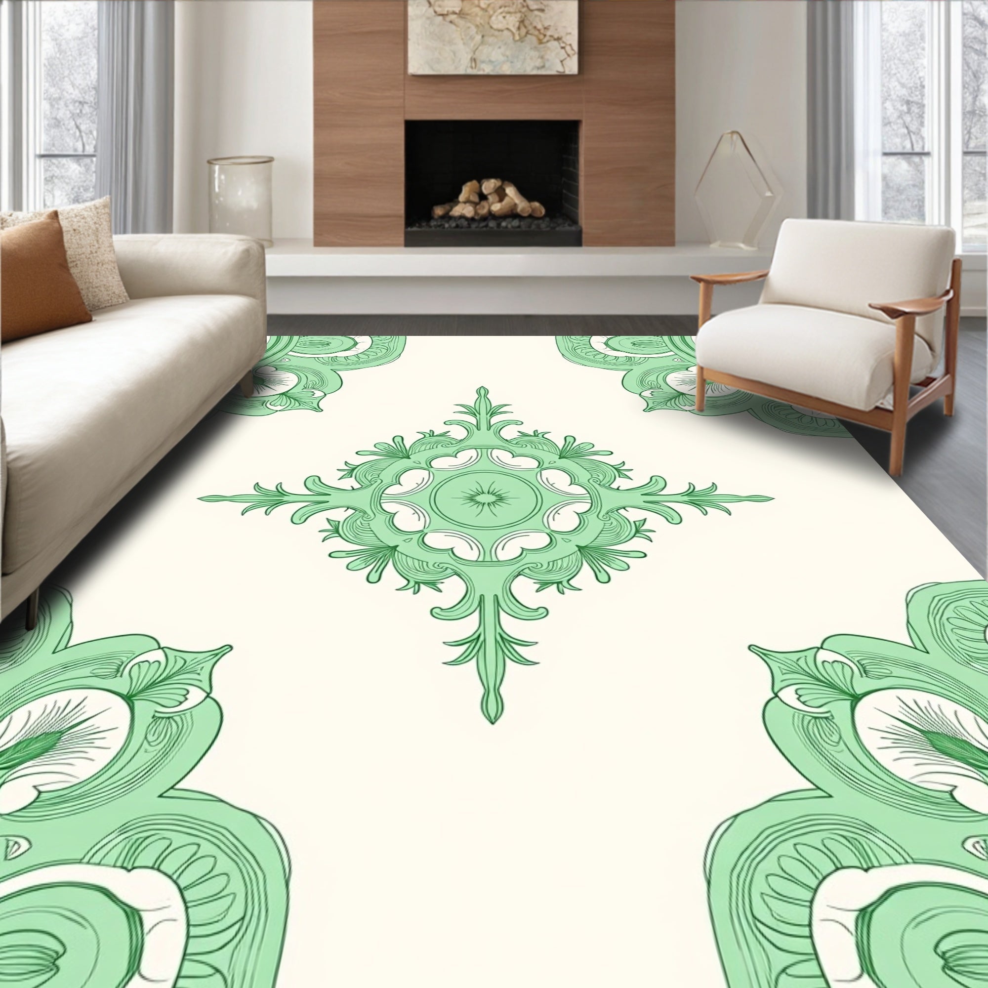 Vintage Green Abstract Tile Rug