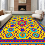 Vibrant Yellow Geometric Floral Pattern Rug