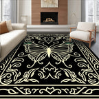 Elegant Outline Butterfly Floral Design Rug