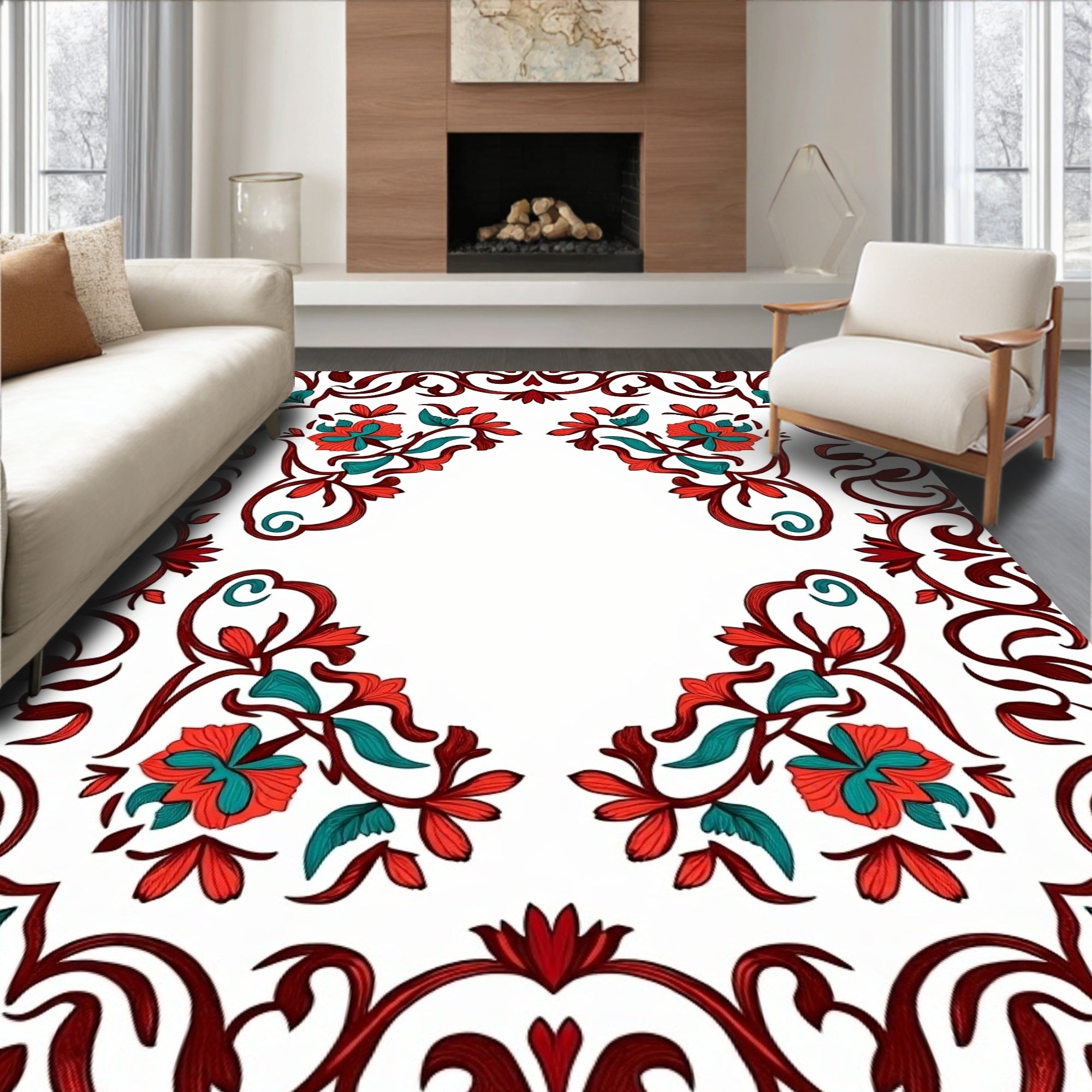 Ornate Floral Swirl Pattern Rug
