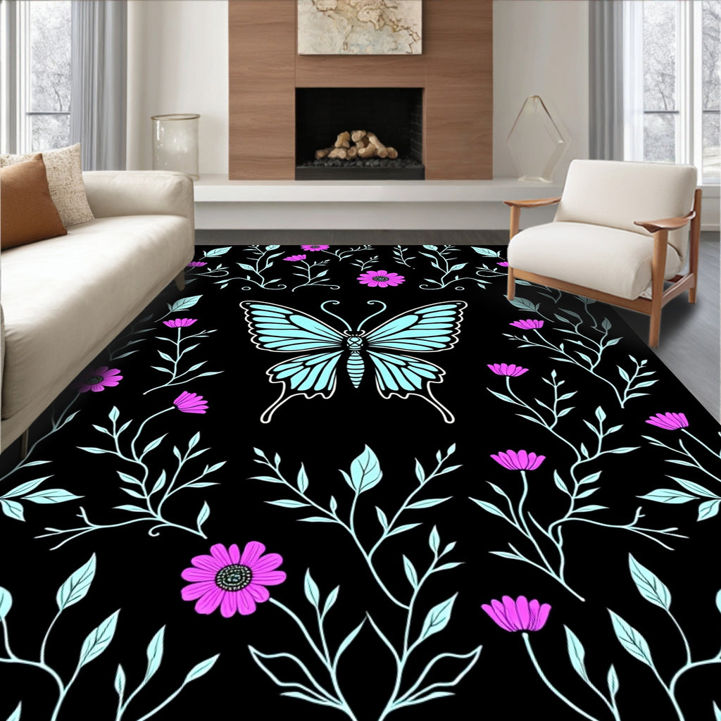 Floral Butterfly Vine Pattern Rug