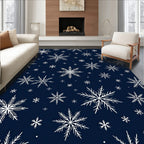 White Snowflake Pattern On Navy Background Rug
