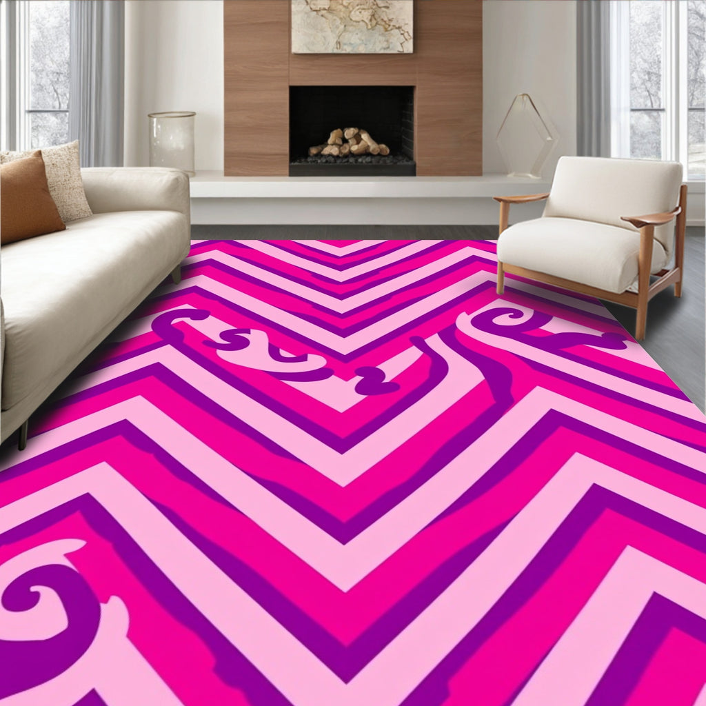 Vibrant Pink Purple Chevron Swirls Rug