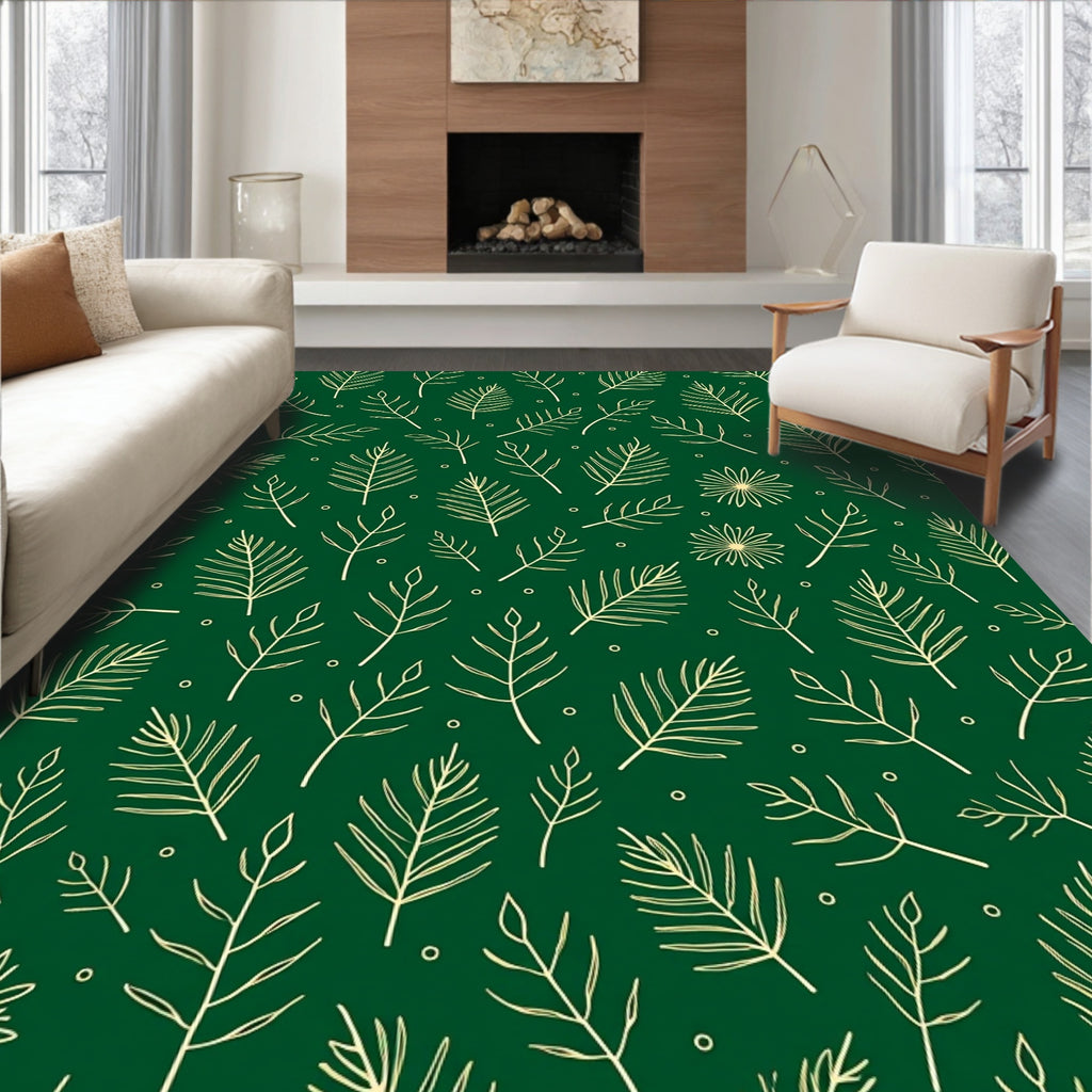 Golden Leaf Botanical Pattern Rug