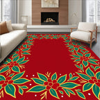 Red Floral Bordered Festive Rug