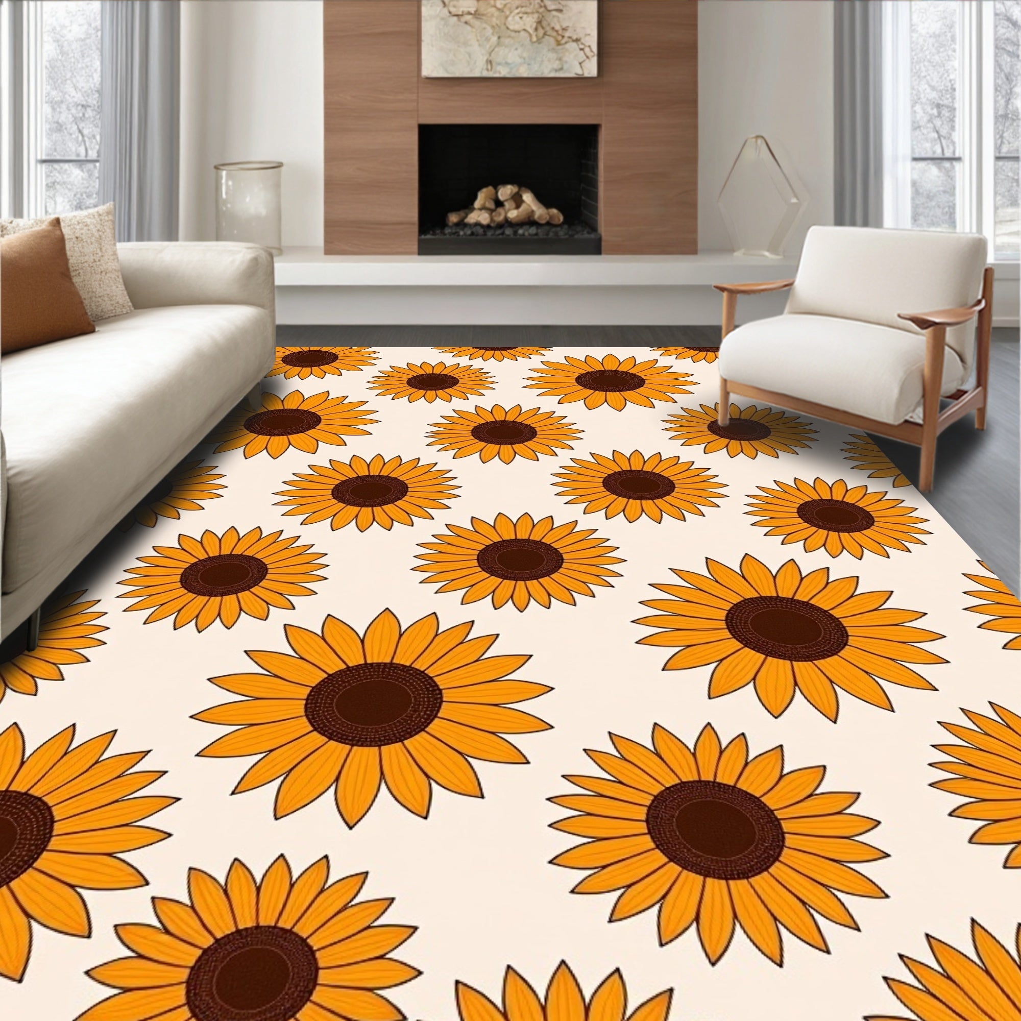 Sunny Sunflower Patterned Design Rug