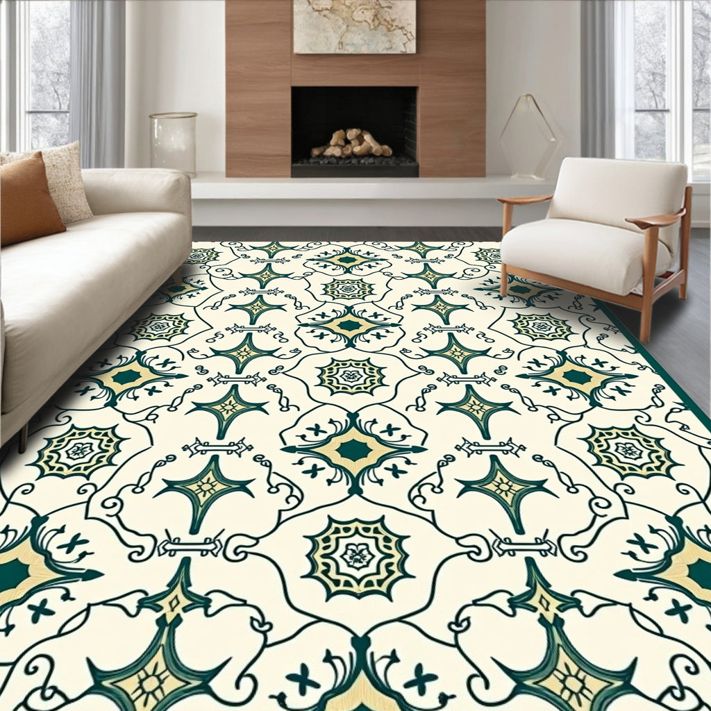 Elegant Teal Floral Pattern Medallion Rug