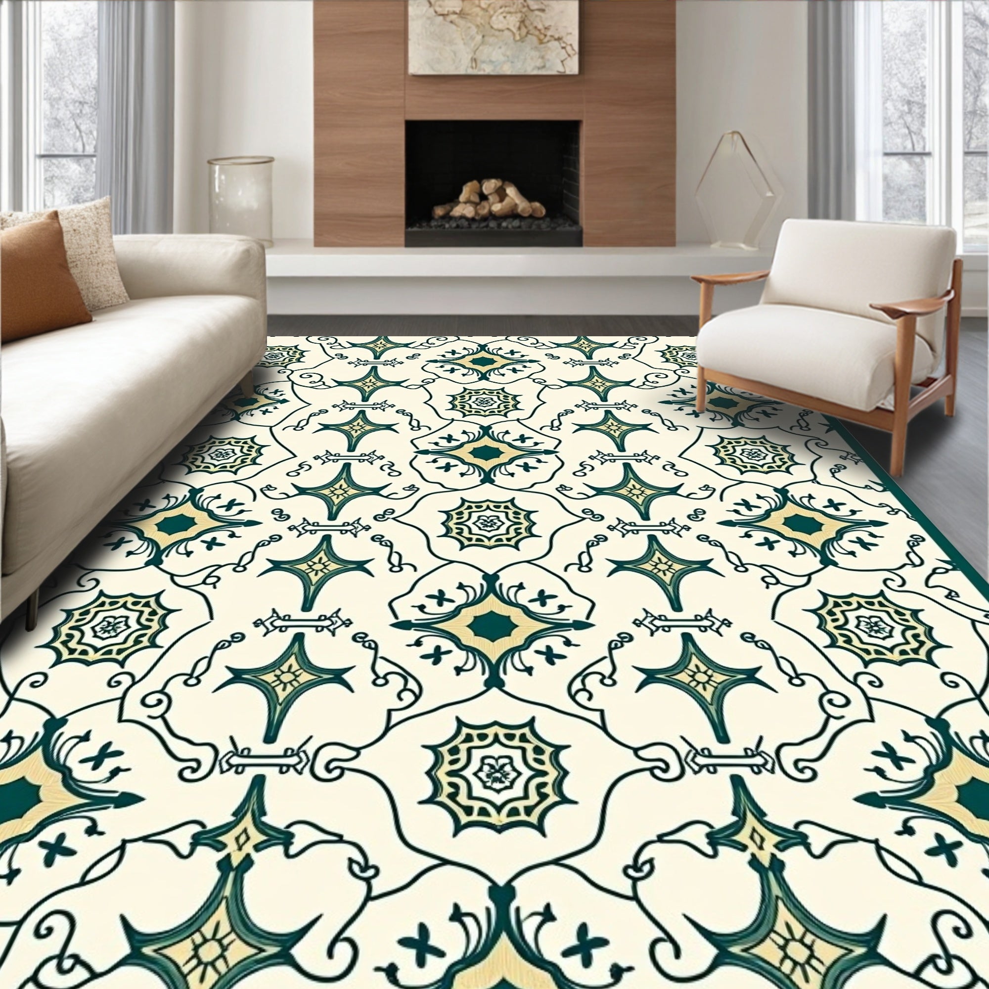 Elegant Teal Floral Pattern Medallion Rug
