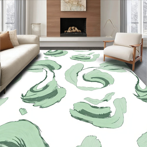Abstract Brushstroke Green Swirl Pattern Rug