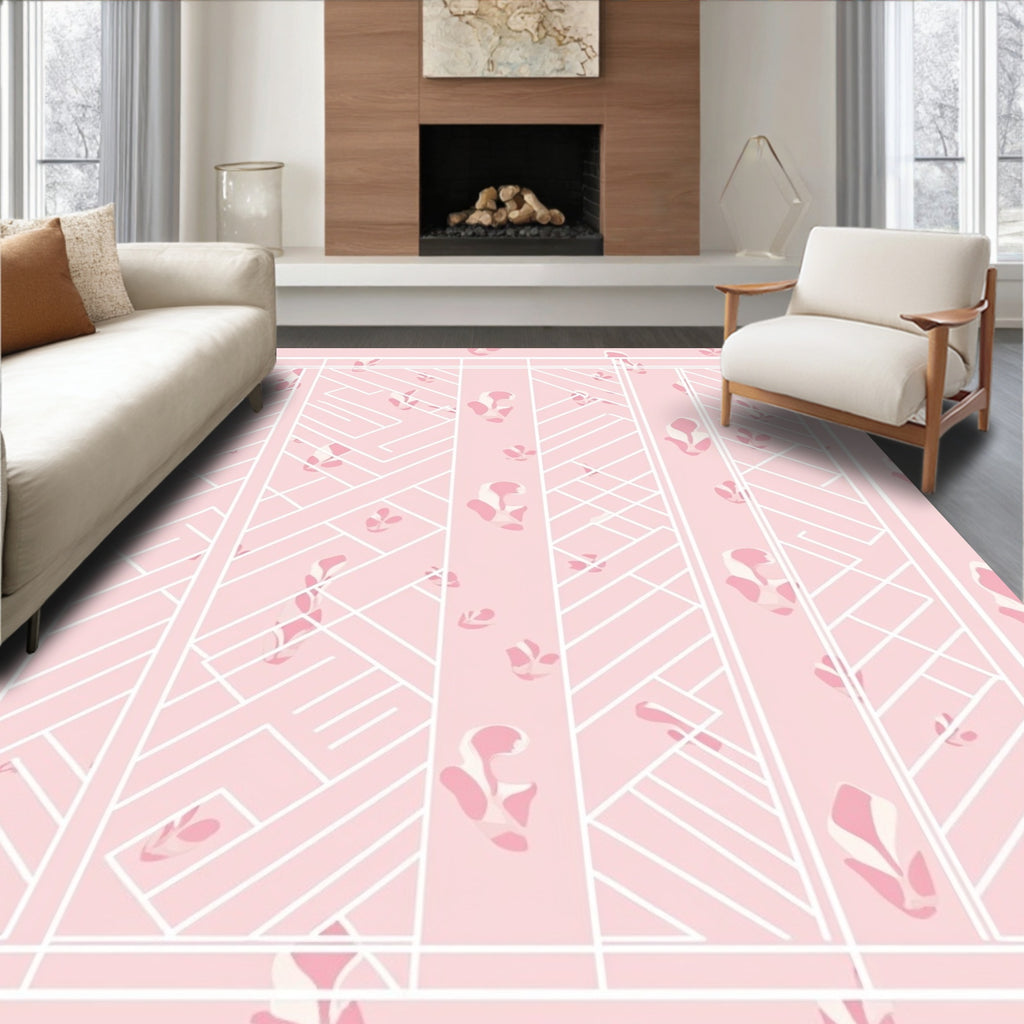 Soft Pink Abstract Leaf Geometric Rug