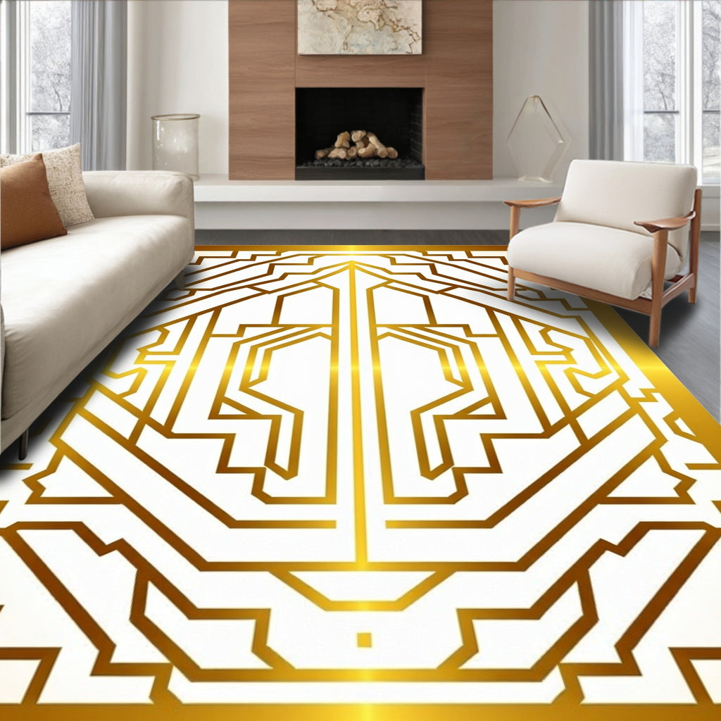 Gold Geometric Art Deco Pattern Rug
