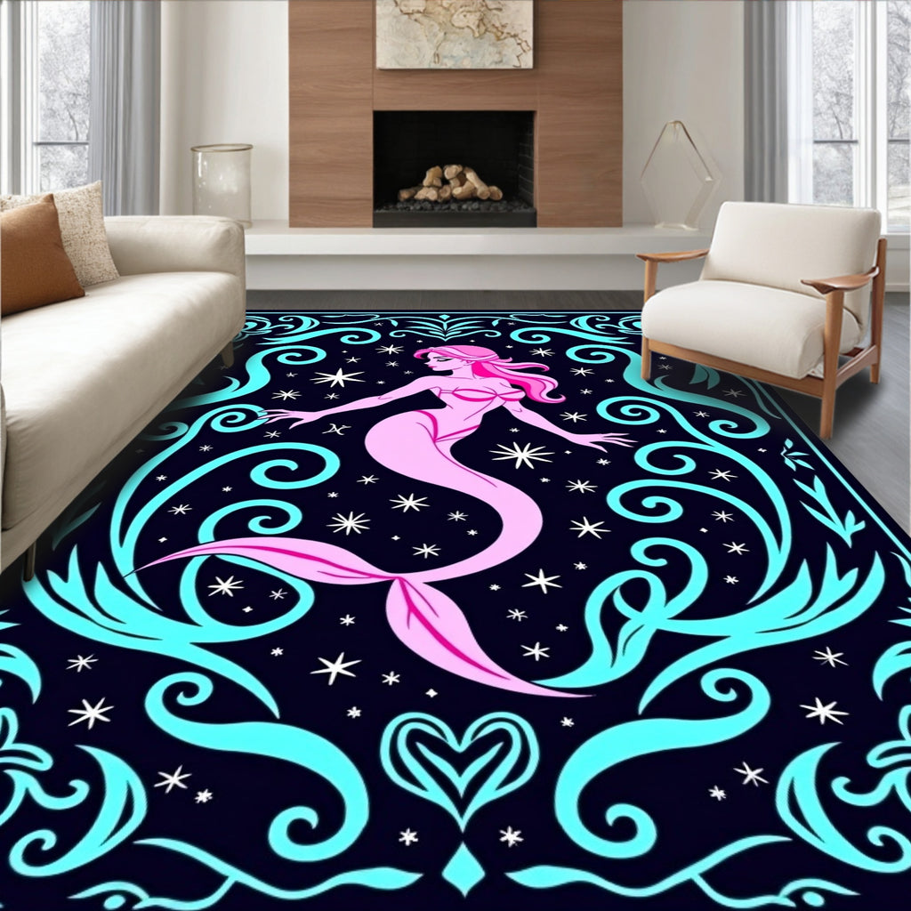 Mermaid Whimsy Floral Scroll Rug