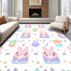 Cute Pink Bunny Star Pattern Rug
