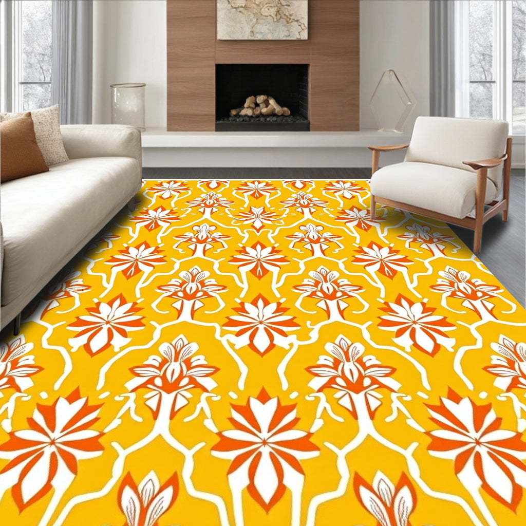 Bold Floral Motif Yellow Orange Rug