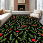 Black Evergreen Holly Berry Garland Rug