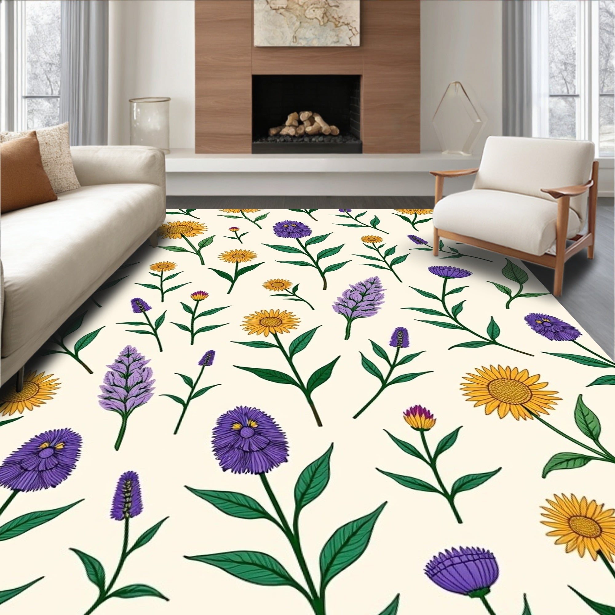 Whimsical Floral Patchwork Garden Design Rug