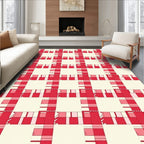 Classic Red And Cream Plaid Design Rug