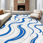 Abstract Blue Swirl Wavy Lines Rug