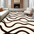 Chocolate Brown Cream Wavy Lines Rug
