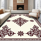 Ornate Burgundy Scrollwork Mandala Design Rug