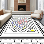 Geometric Maze with Red Blue Accents Rug