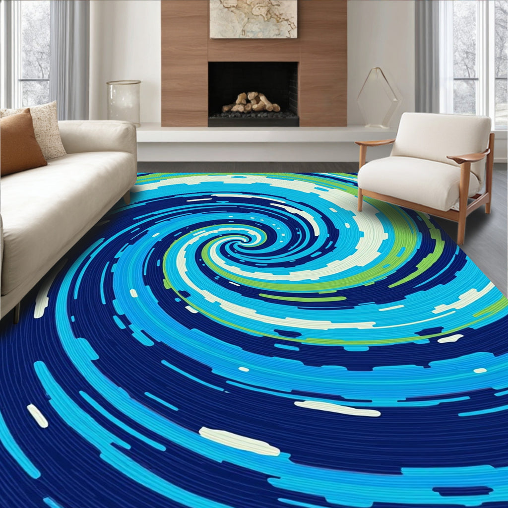 Abstract Swirl Blue Green Pattern Rug