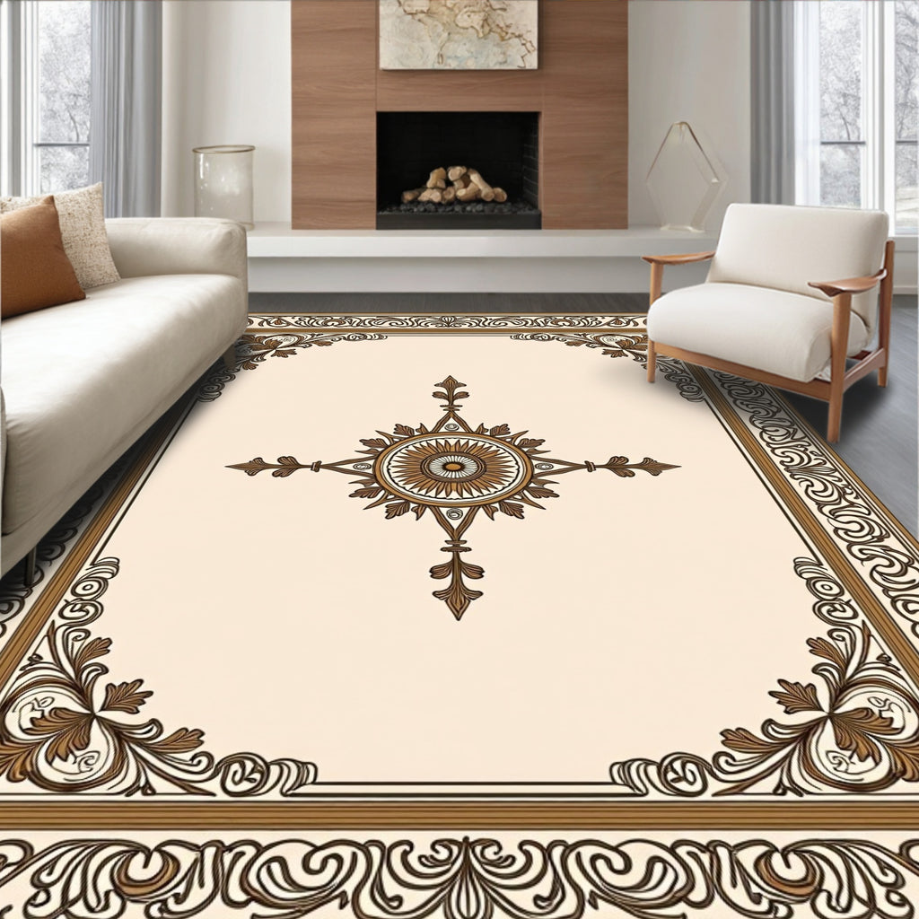 Ornate Scrollwork Sunburst Pattern Rug