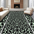 Black Light Green Botanical Vine Accents Rug