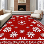 Red Snowflake Patterned Area Rug
