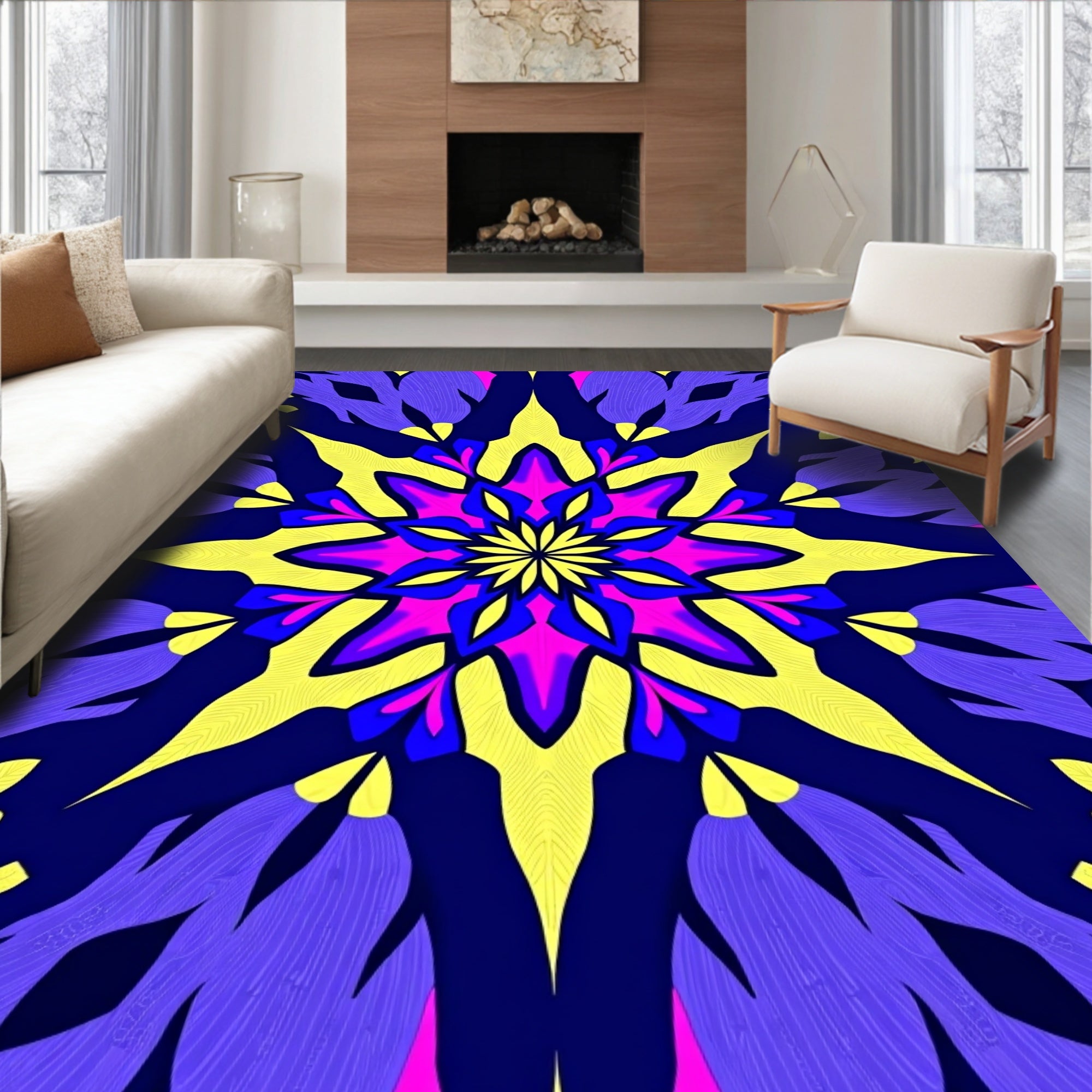 Bold Geometric Floral Pattern Rug
