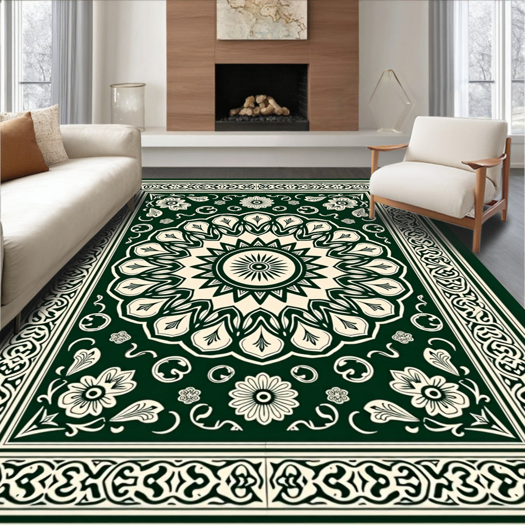 Ornate Floral Mandala Bordered Rug
