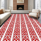 Classic Red Floral Damask Stripe Rug