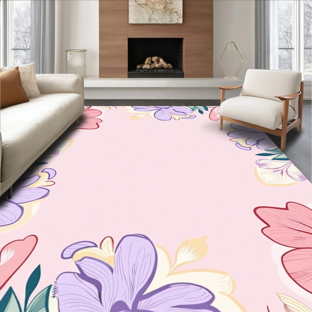 Pastel Floral Frame Design Rug