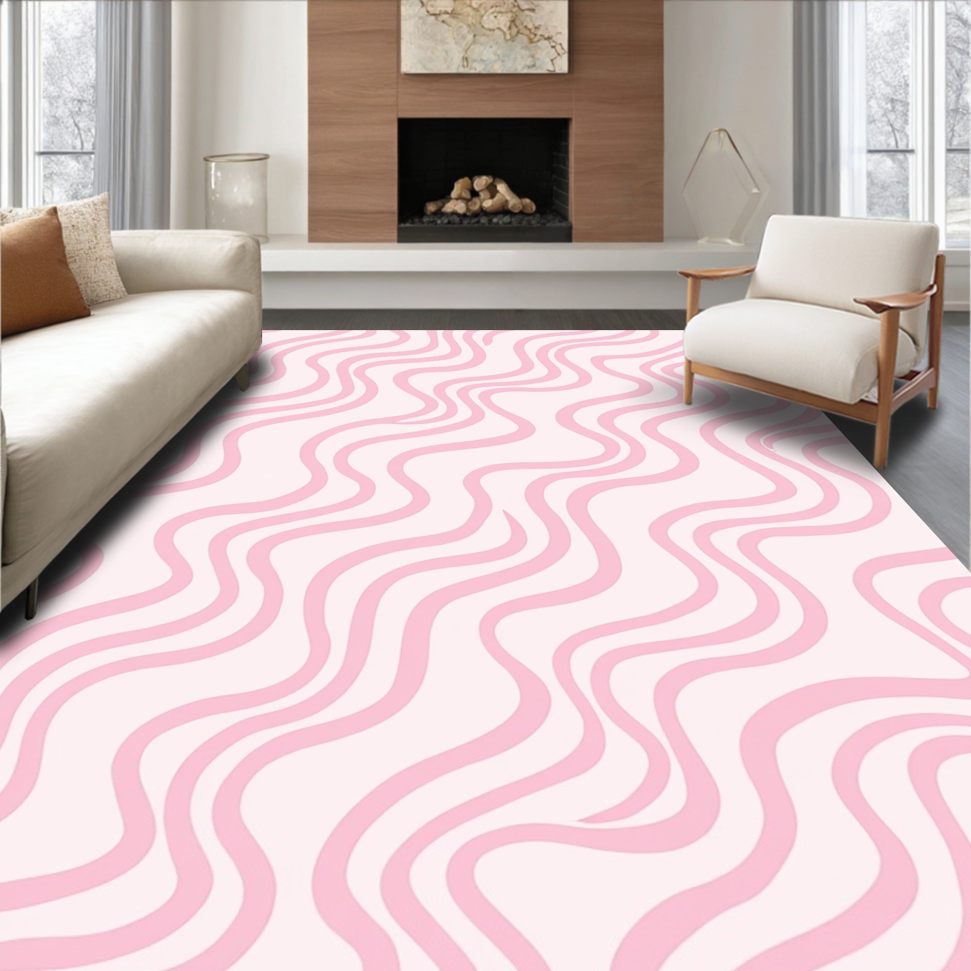 Pink Wave Pattern Artwork Rug