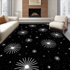 Radiant Starburst Pattern Black White Rug