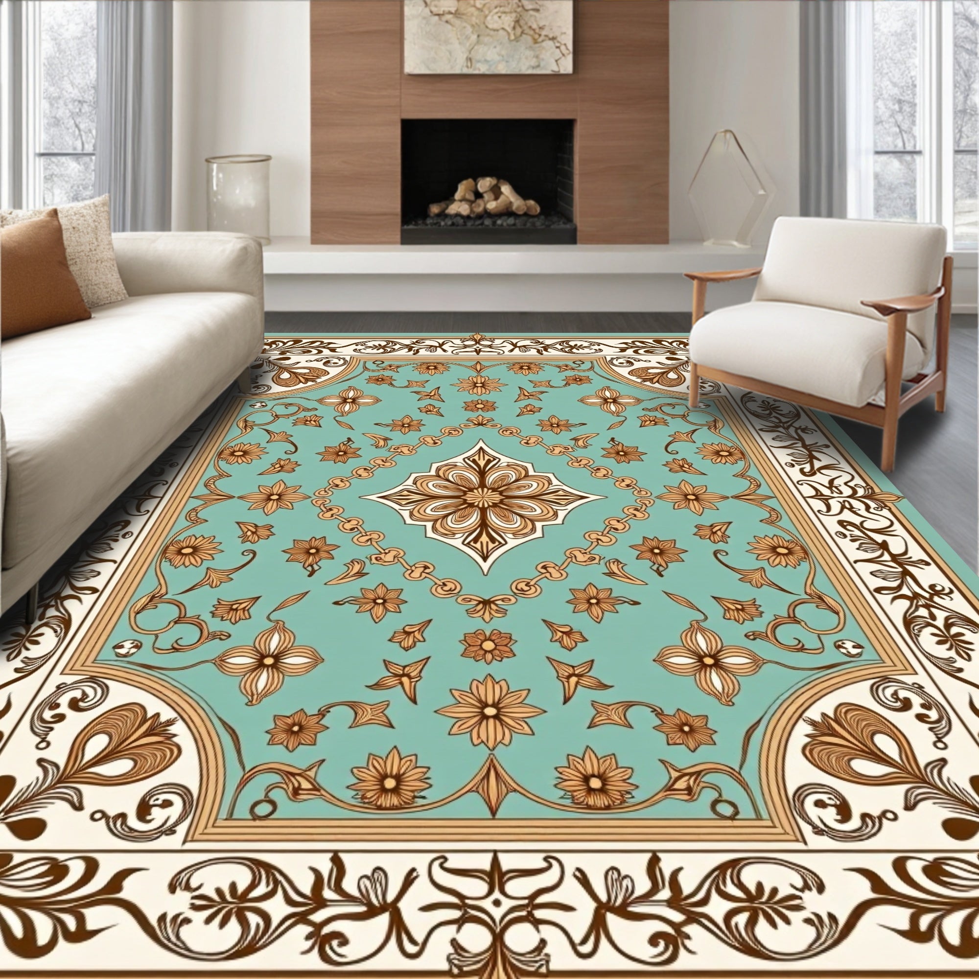 Ornate Floral Medallion Pattern Rug