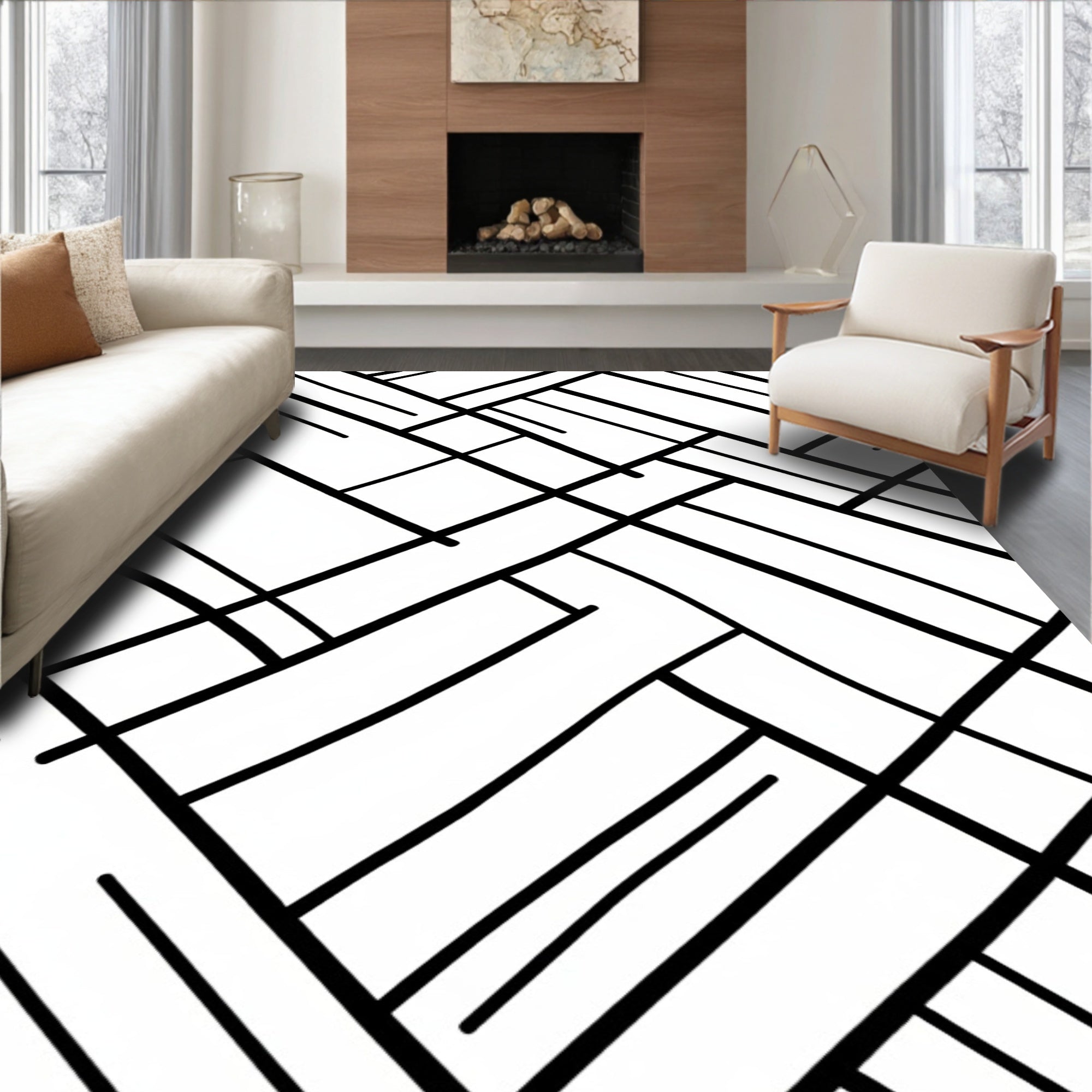 Abstract Interlocking Diagonal Lines Rug