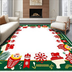 Festive Red Green Snowflakes Children's Border Rug