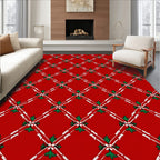 Red Diamond Lattice Floral Pattern Rug