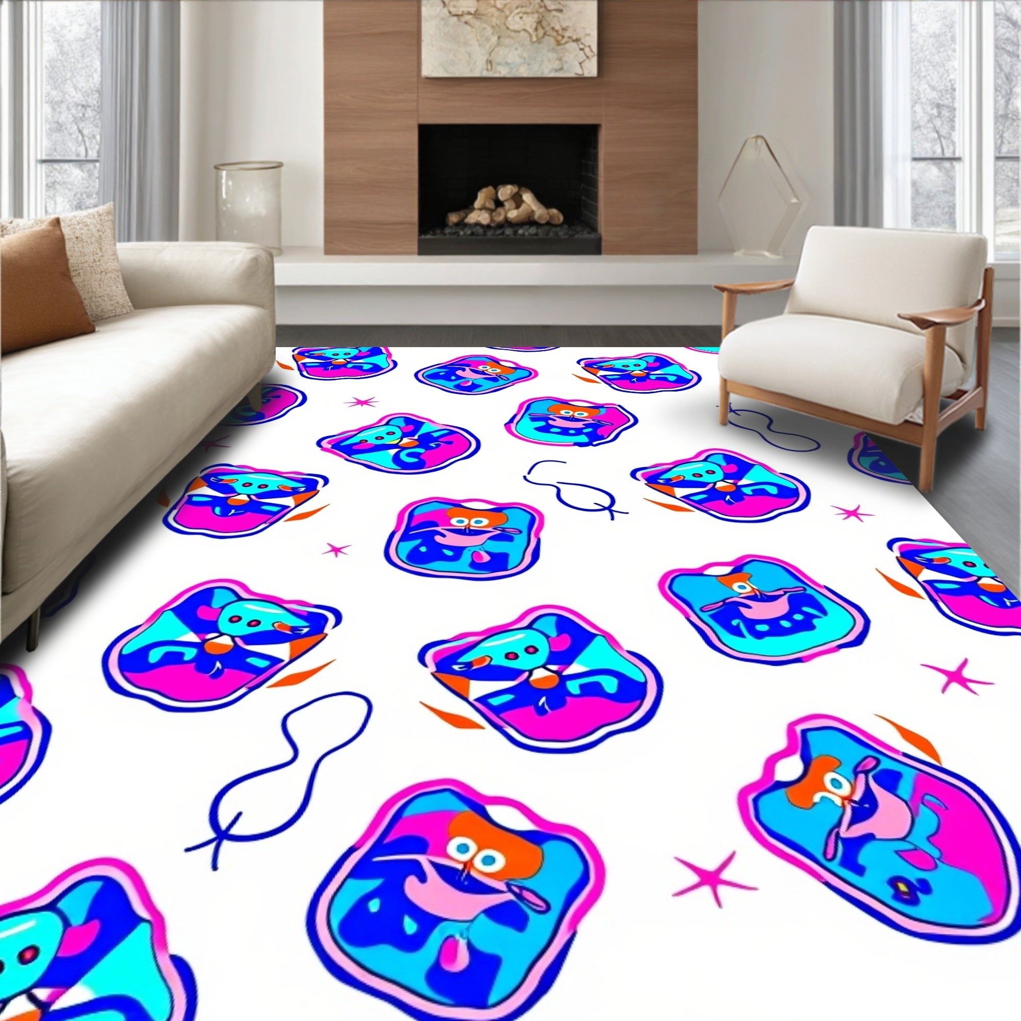 Abstract Funky Character Pattern Rug