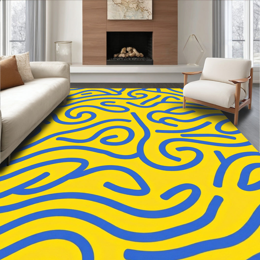 Abstract Blue Swirls Pattern Rug