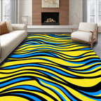 Abstract Blue Yellow Wave Pattern Rug