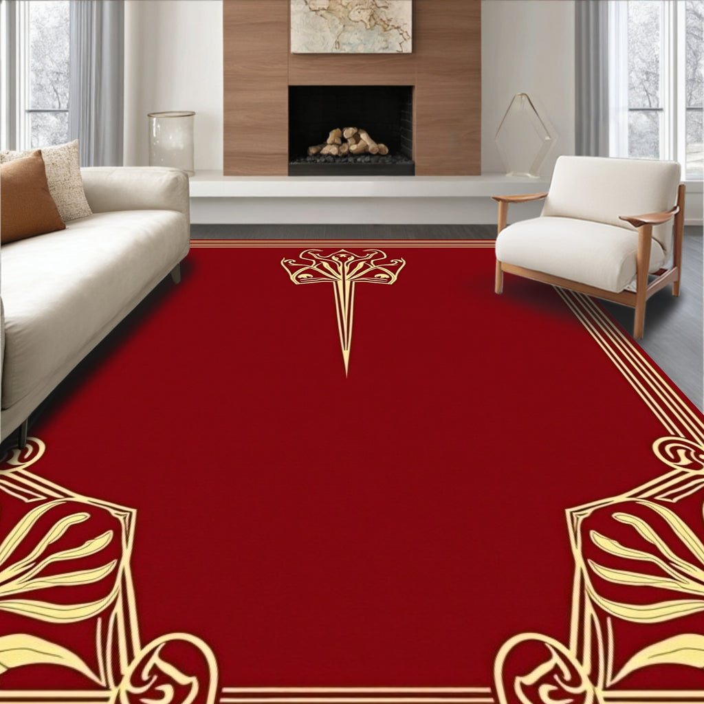 Golden Floral Art Nouveau Design Rug
