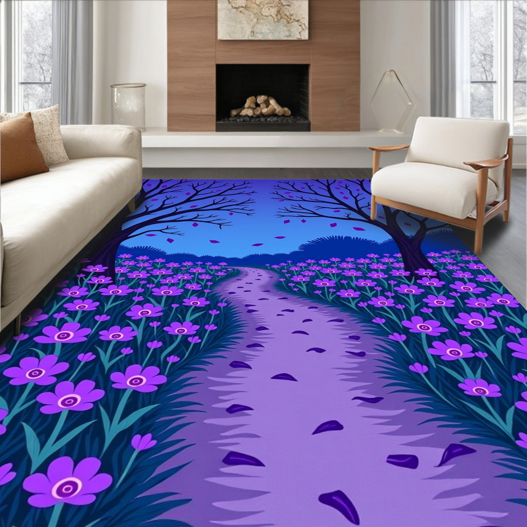 Purple Floral Path Enchanted Forest Design Rug